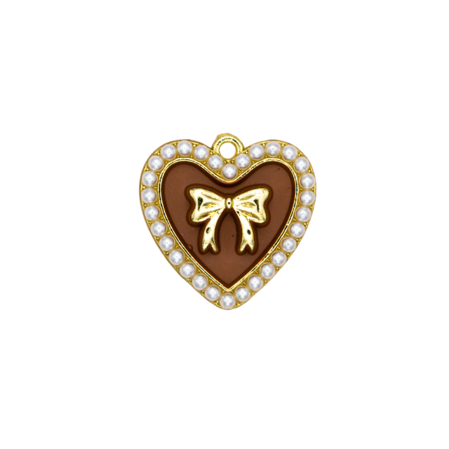 Enamel Heart Bow Pearl