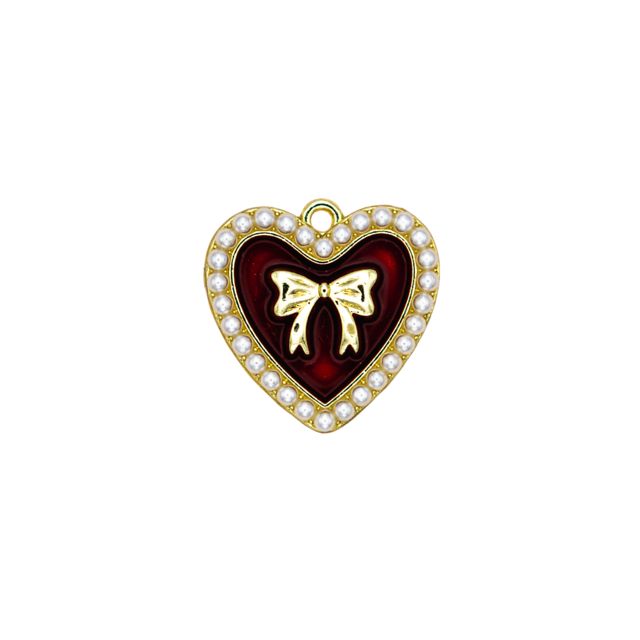 Enamel Heart Bow Pearl