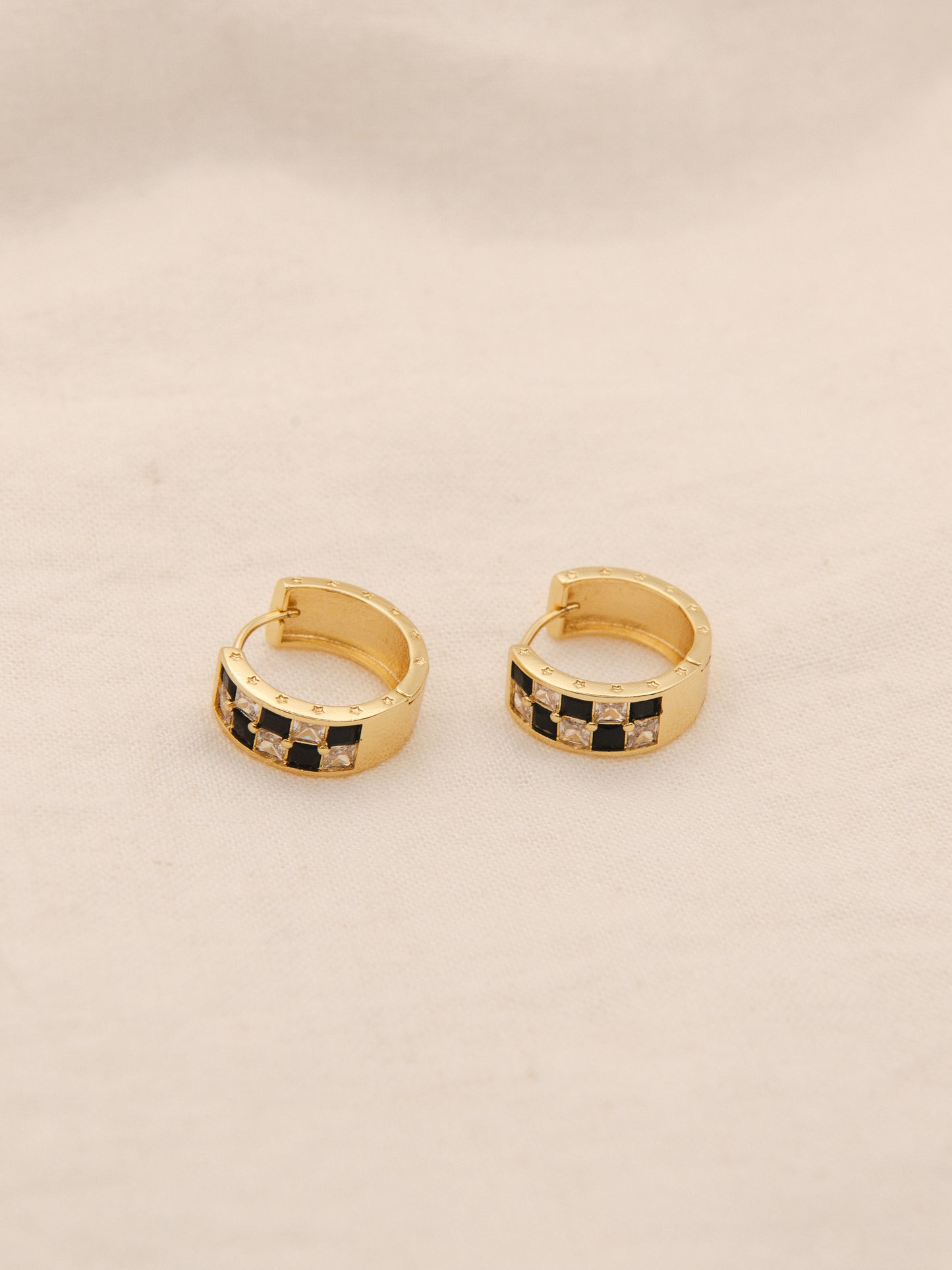 Checkered CZ Huggie Earrings