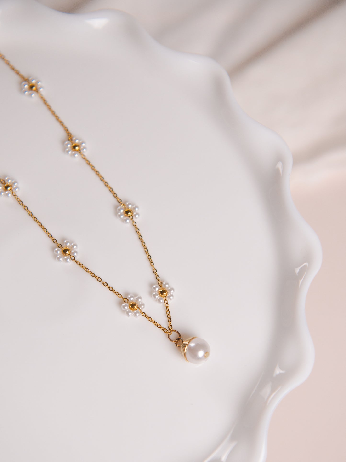 Floral Pearl Drop Necklace