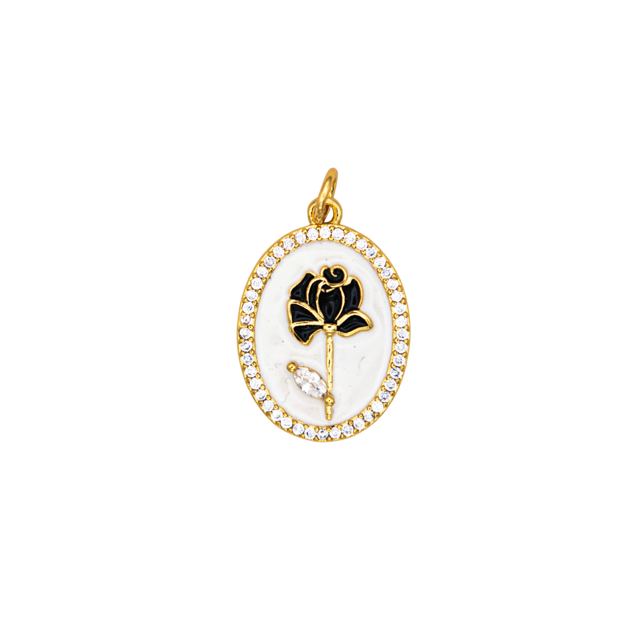 Enamel CZ Rose Flower Charm