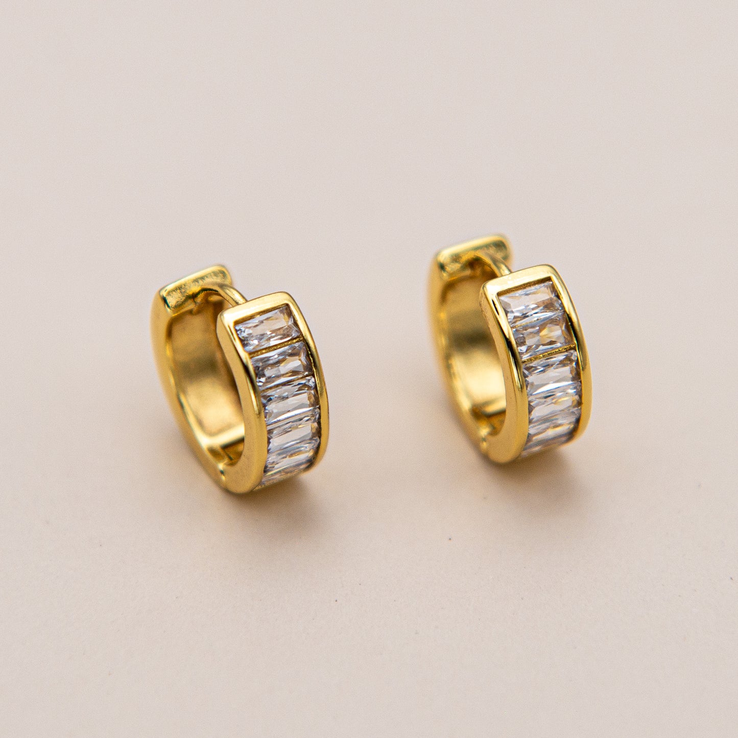 Clear Baguette Small Gold Huggies
