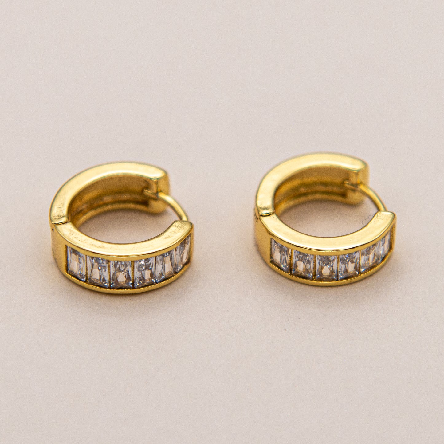 Clear Baguette Small Gold Huggies