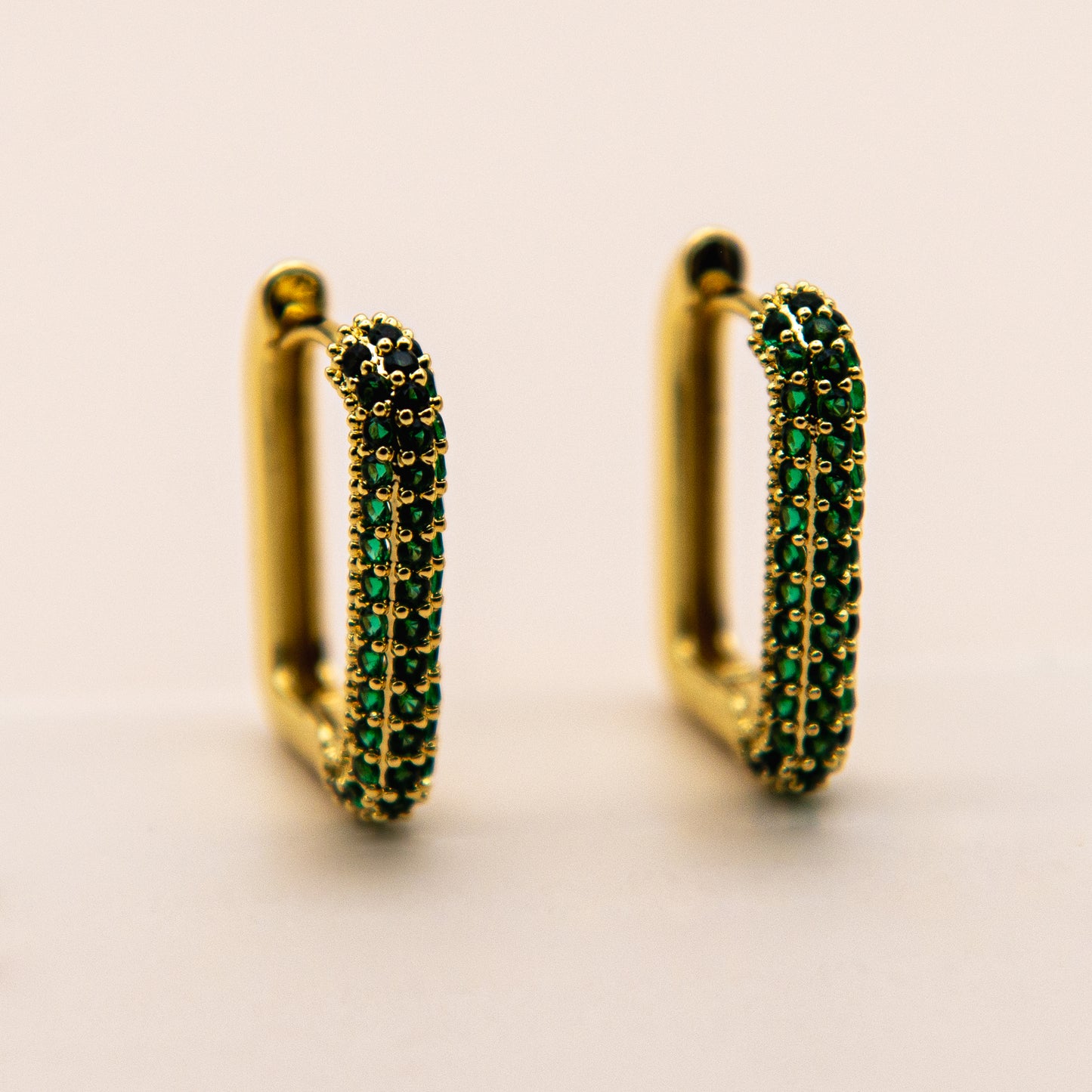 Gold Huggie Rectangle CZ Hoop