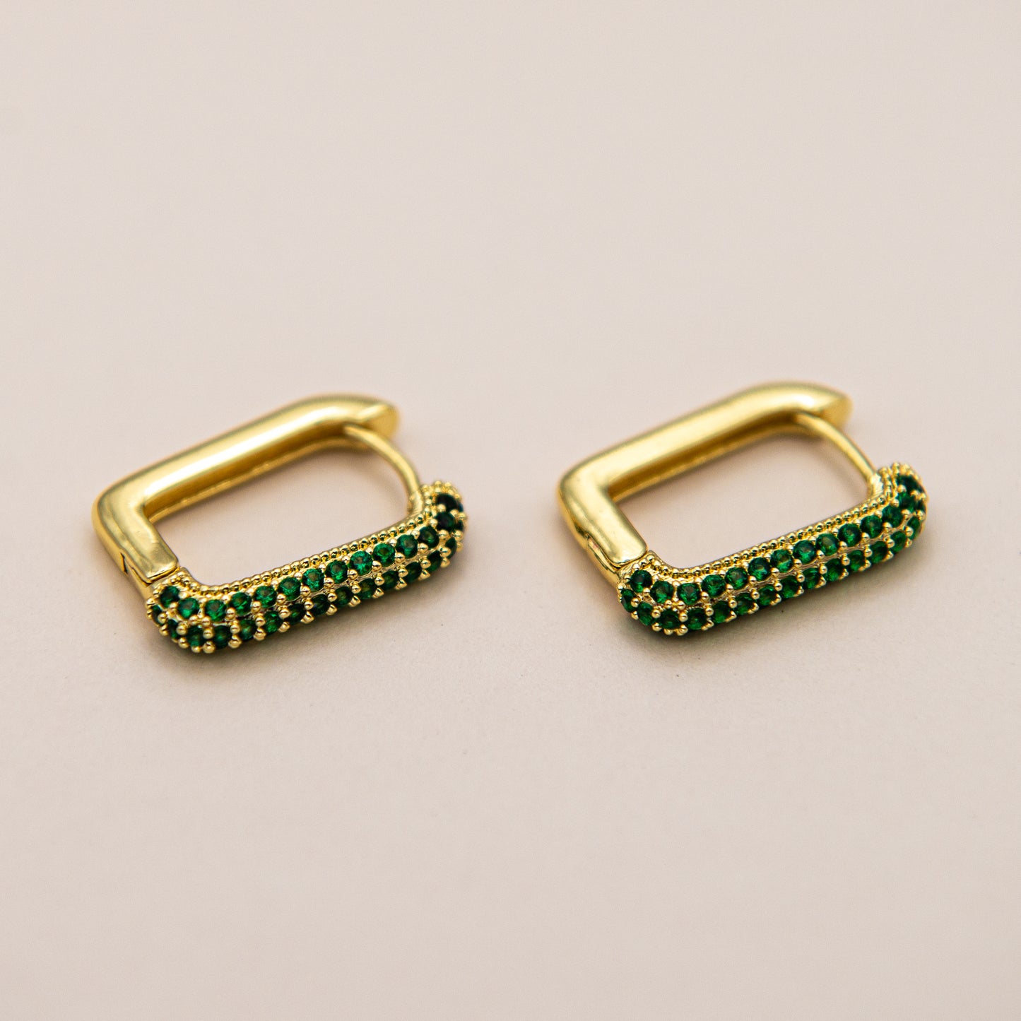 Gold Huggie Rectangle CZ Hoop