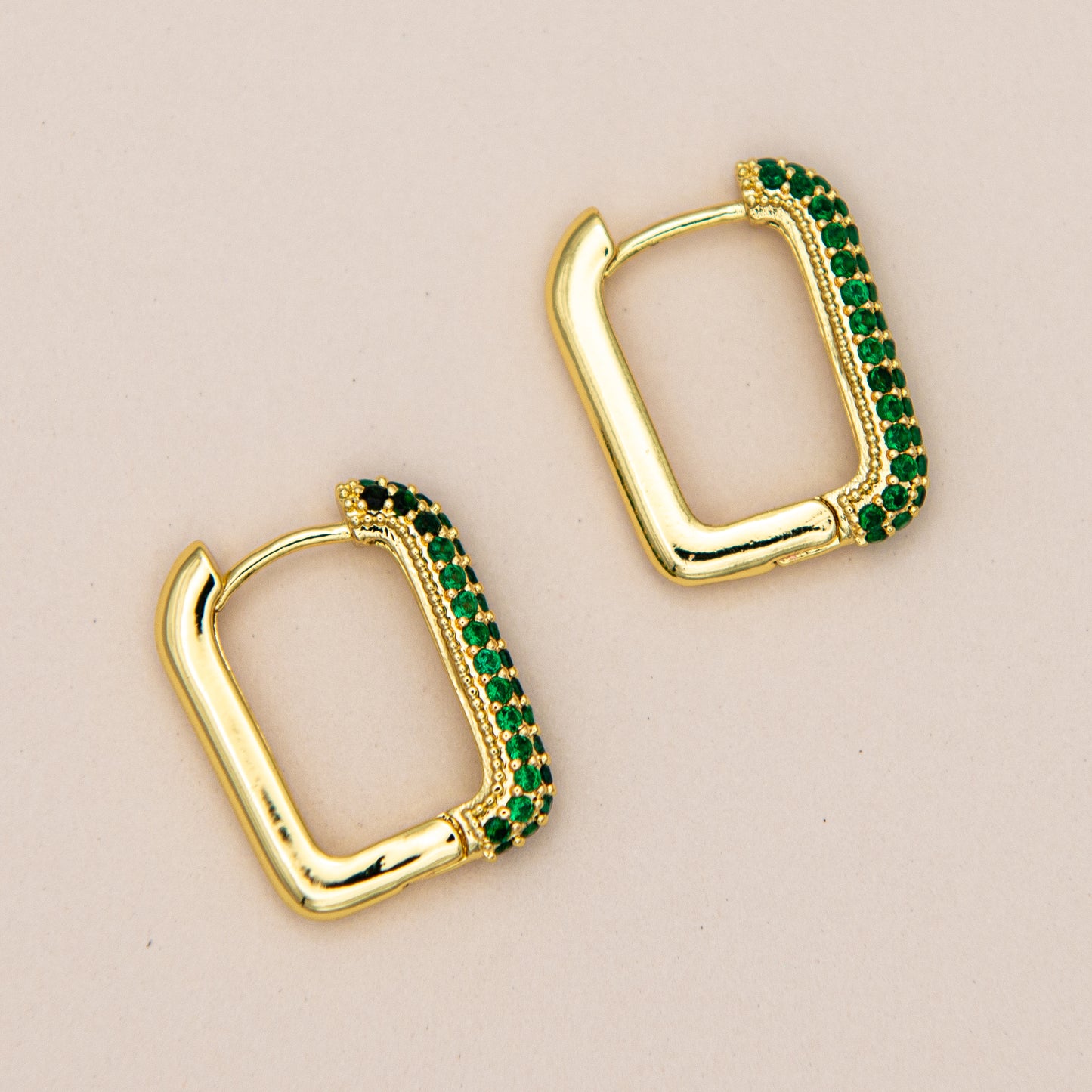 Gold Huggie Rectangle CZ Hoop