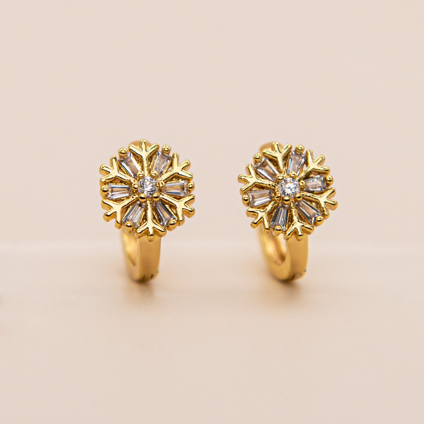 Snowflake Baguette Huggie Earrings