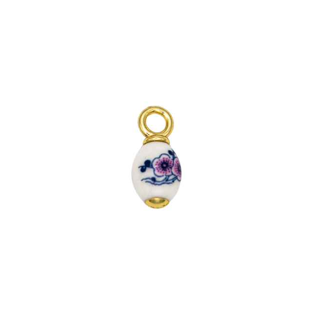 Pink Flowers White Ceramic Drop Charm