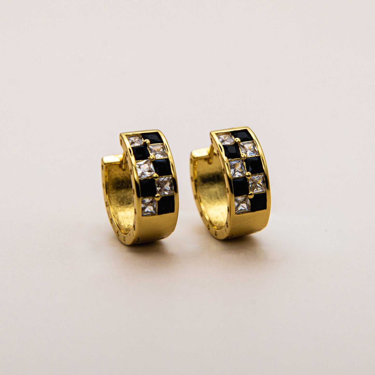 Checkered CZ Huggie Earrings