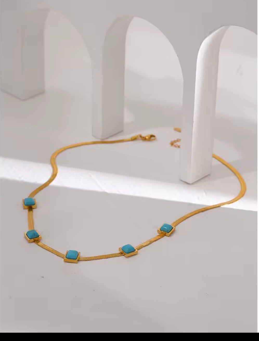 Turquoise Square Snake Chain Necklace
