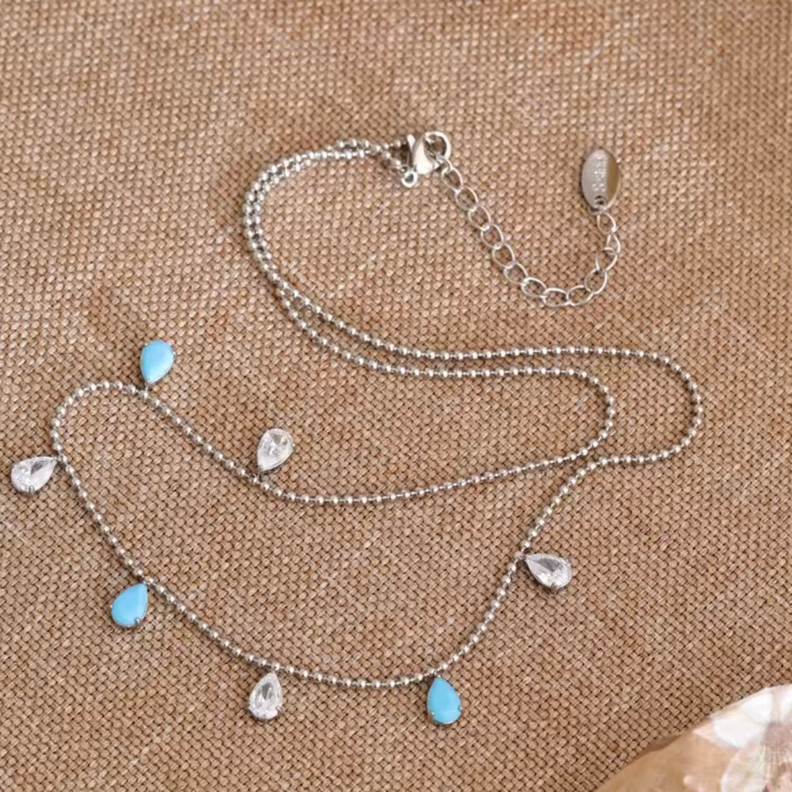 Turquoise Teardrop Charm Necklace