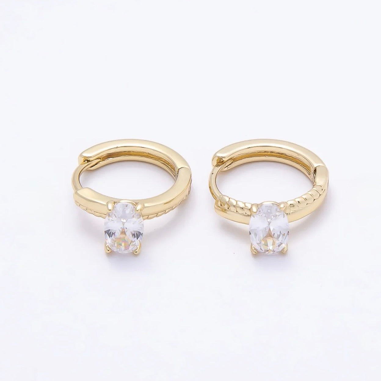 Oval CZ Half Croissiant Solitaire Earrings