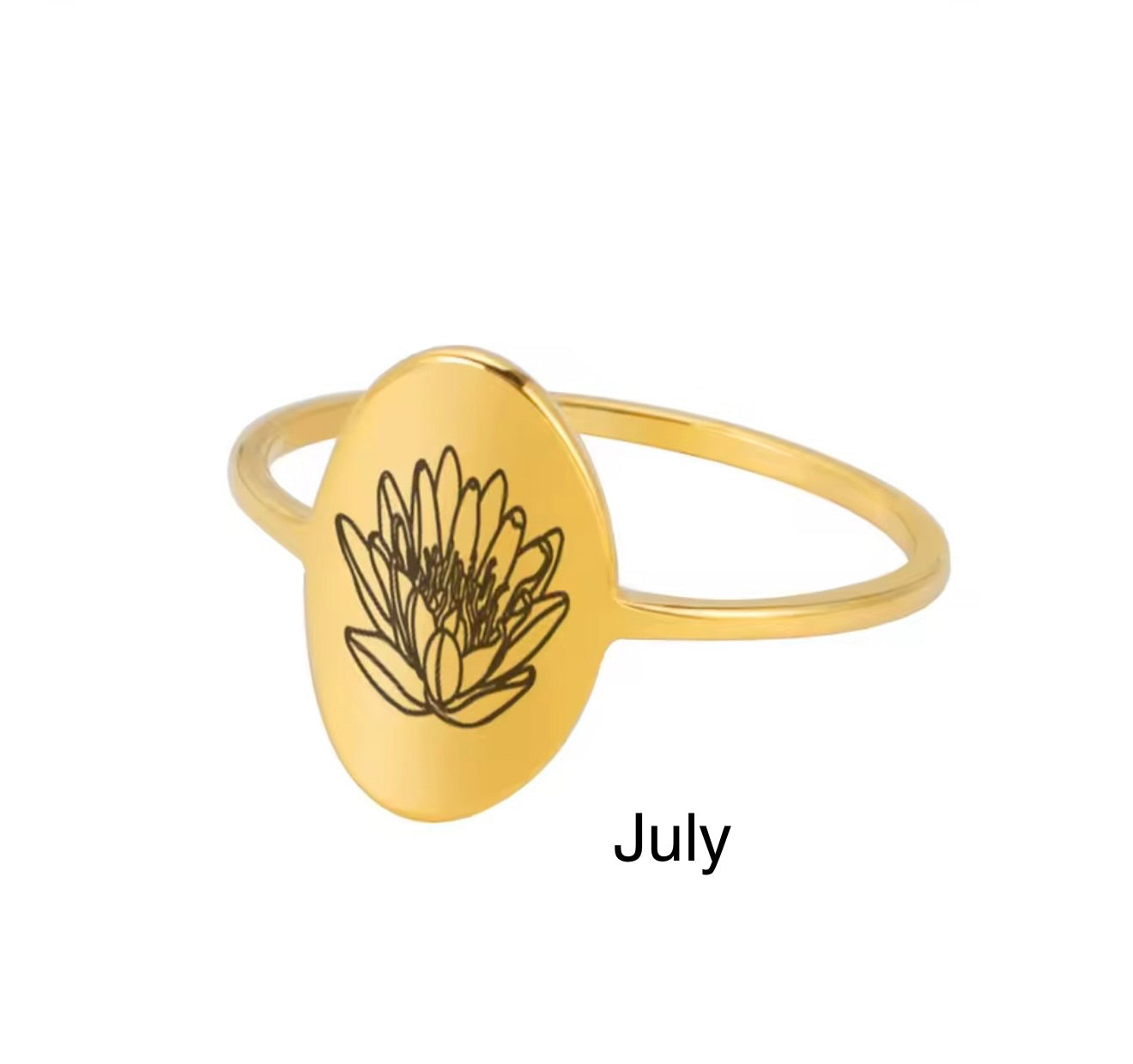 Oval Birth Flower Ring
