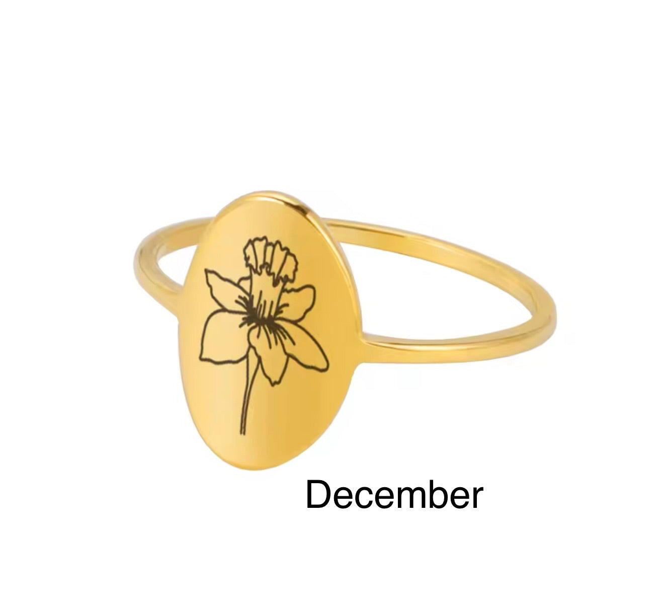 Oval Birth Flower Ring