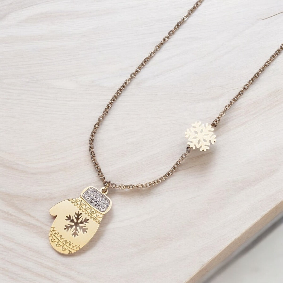 Mitten and Snowflake Necklace