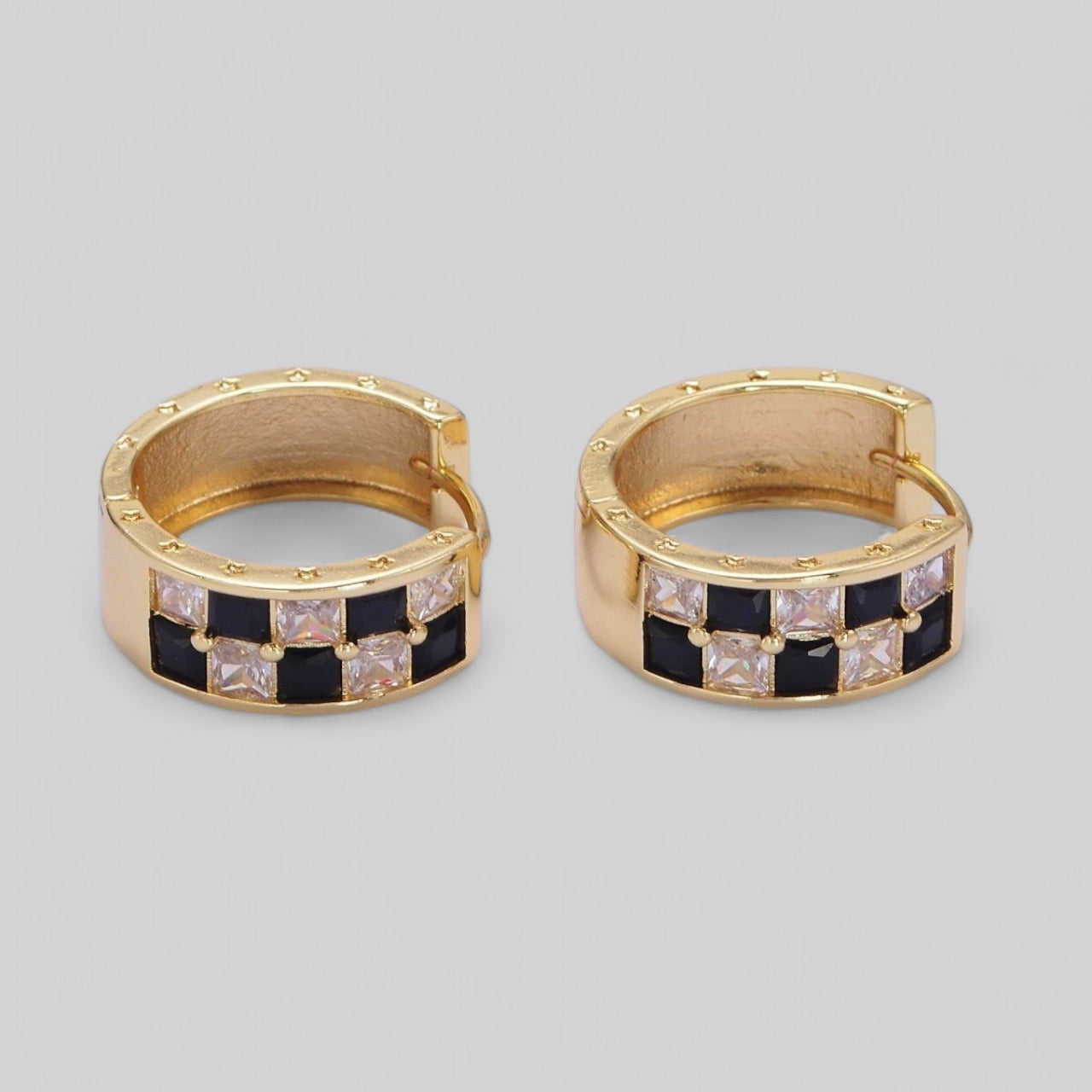 Checkered CZ Huggie Earrings