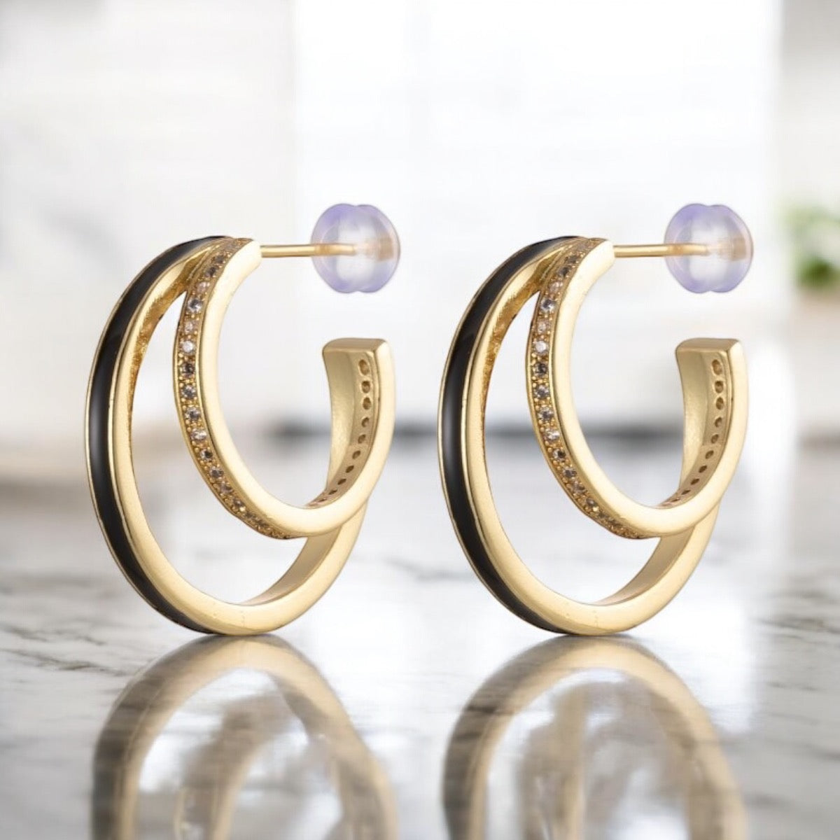 Enamel Double Hoop Earrings