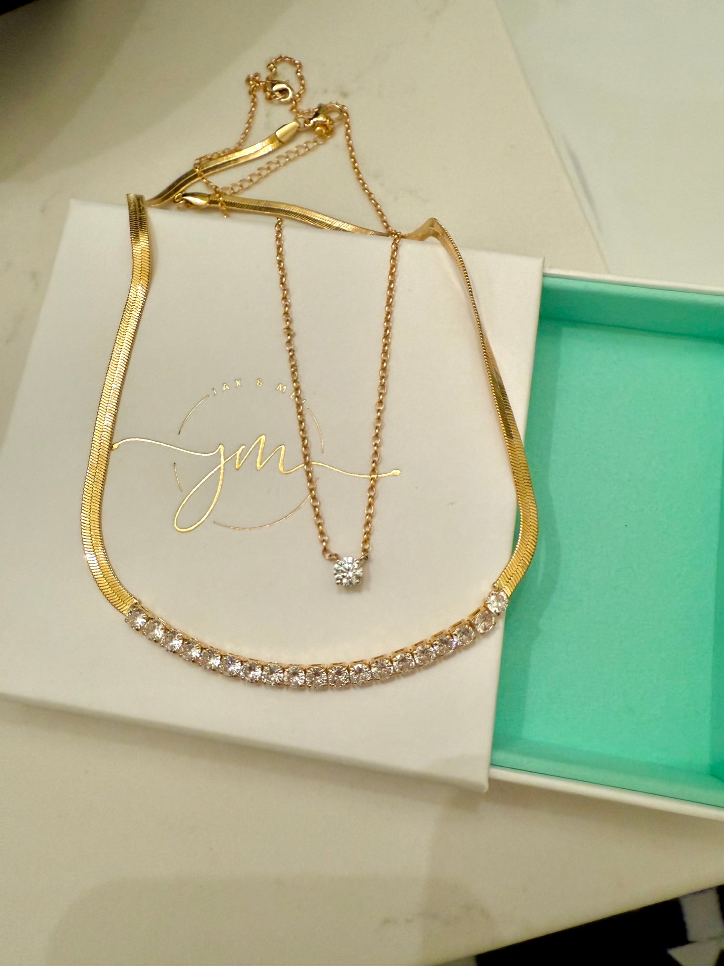 Dainty Gold Herringbone Cubic Zirconia Necklace