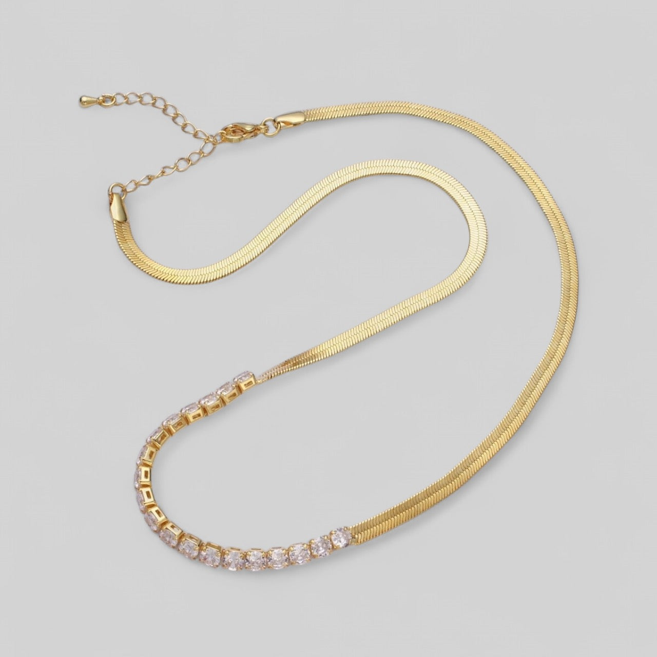 Dainty Gold Herringbone Cubic Zirconia Necklace
