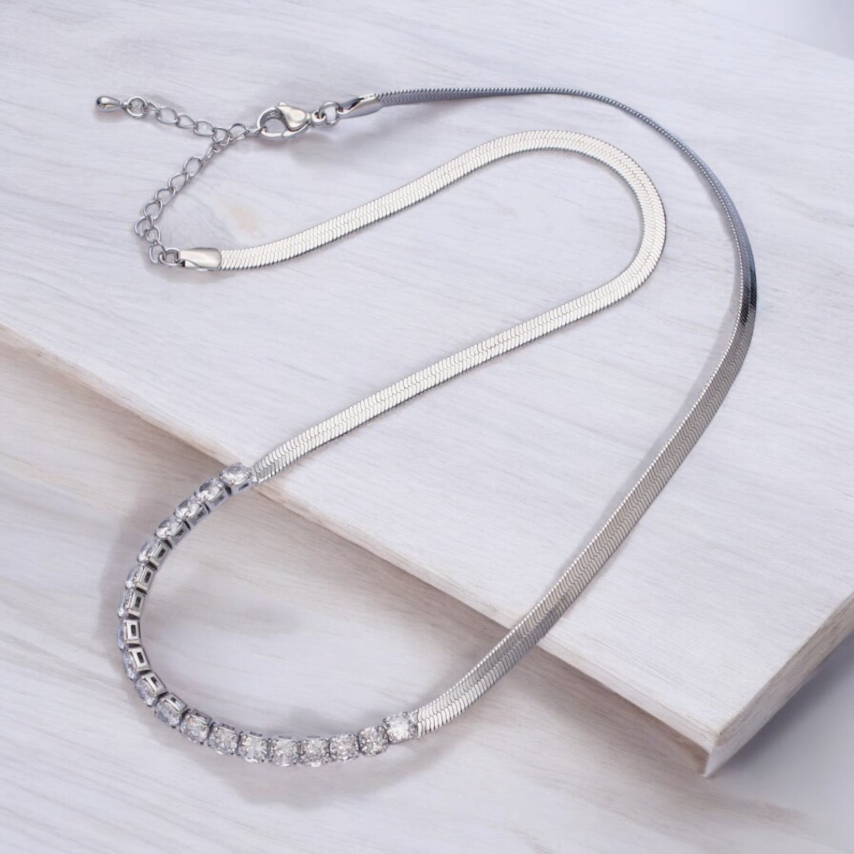 Dainty Gold Herringbone Cubic Zirconia Necklace