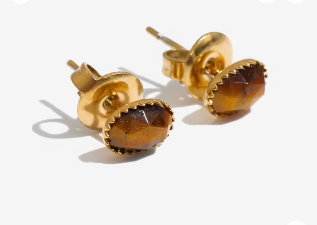 Faceted Gemstone Stud Earrings