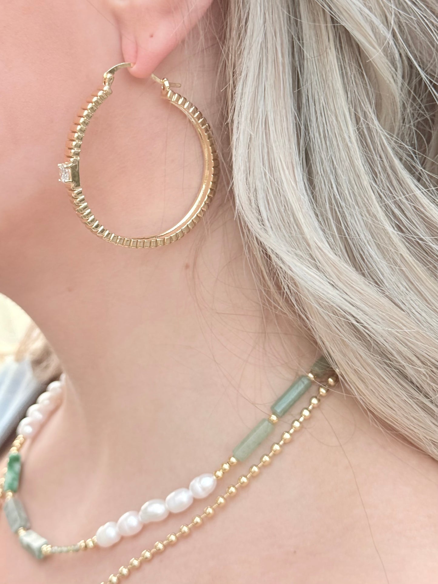 CZ Ribbed Latch hoop Earrings