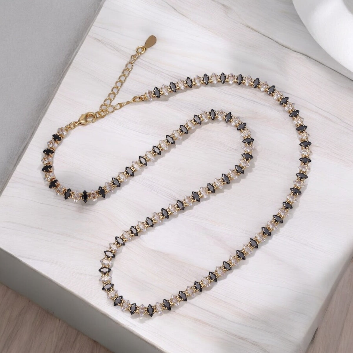 Black Checkered Marquise CZ Tennis Chain