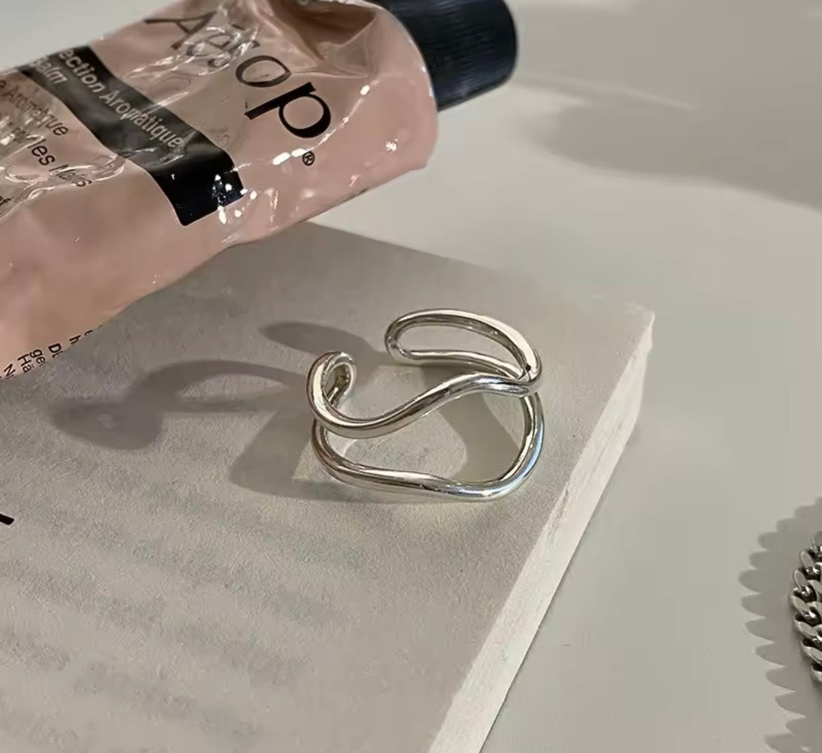 Sterling Silver Geometric Wave Ring