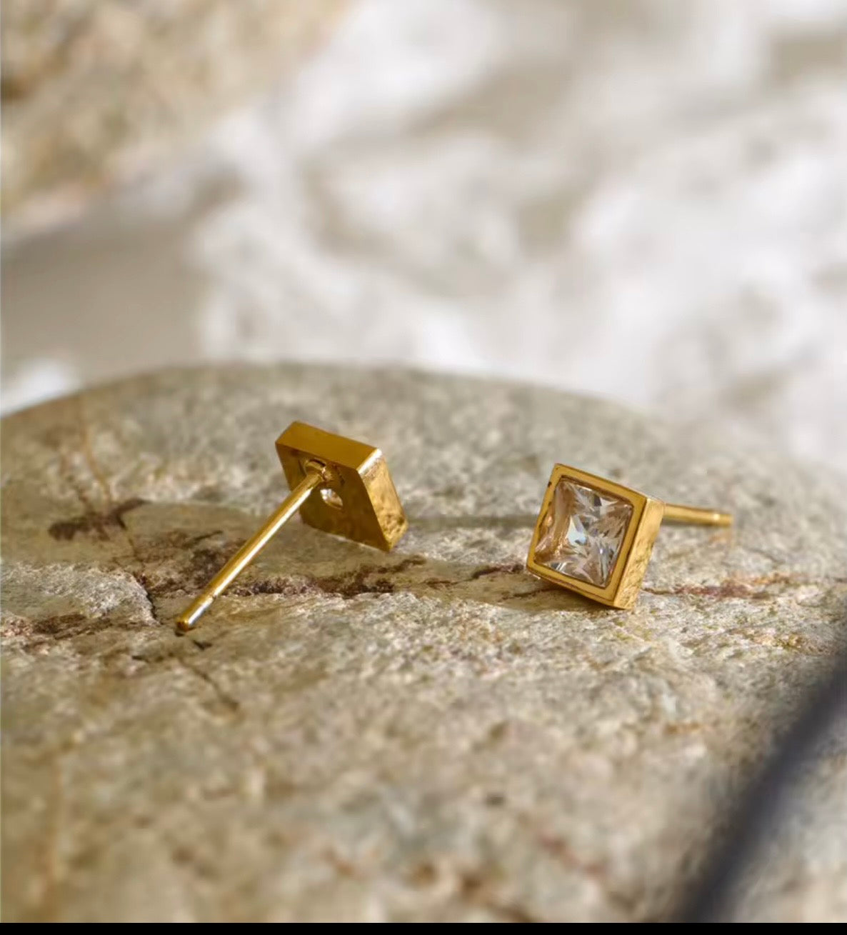 Gold Frame CZ Earrings