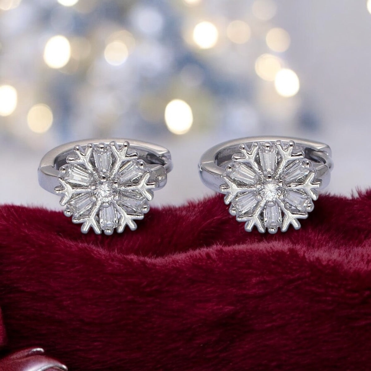 Snowflake Baguette Huggie Earrings