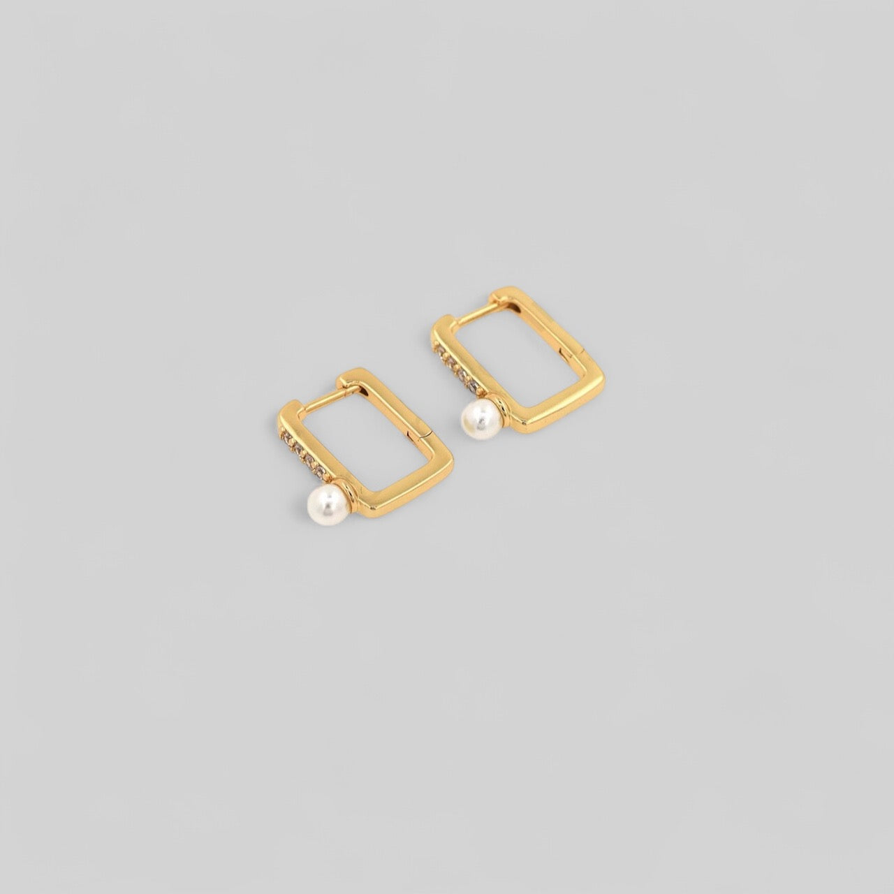 Rectangular CZ and Pearl Earrings