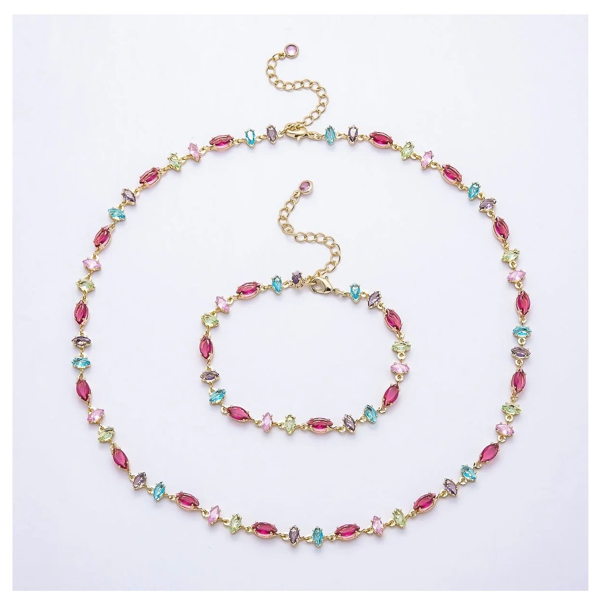 Multicolor Marquise CZ Station Necklace & Bracelet