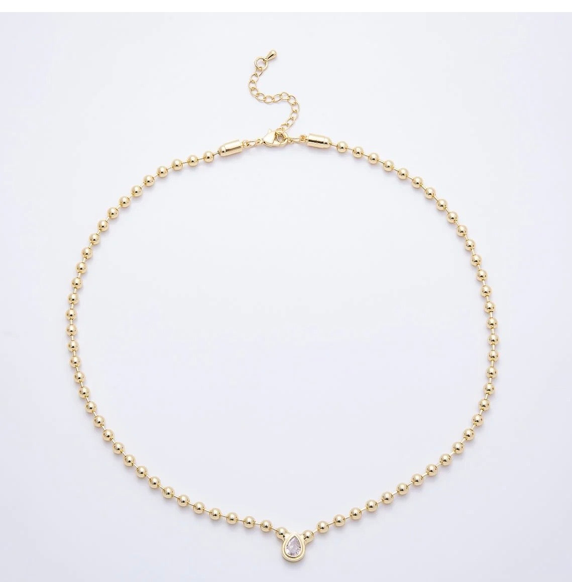 Golden Teardrop and Heart Beaded Necklace