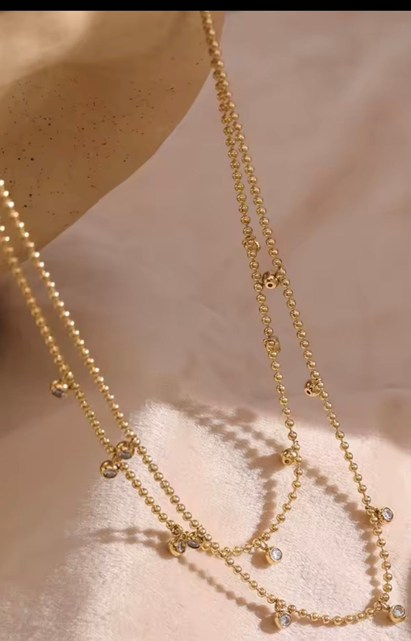 Cubic Zirconia Beaded Double Layer Necklace