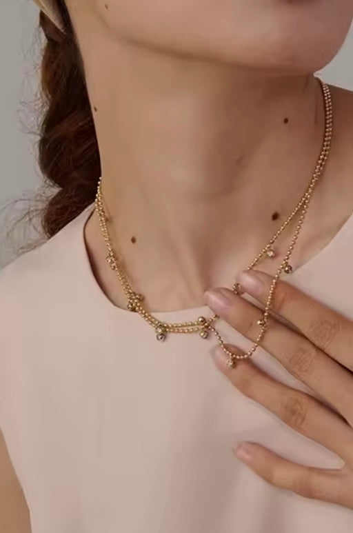 Cubic Zirconia Beaded Double Layer Necklace