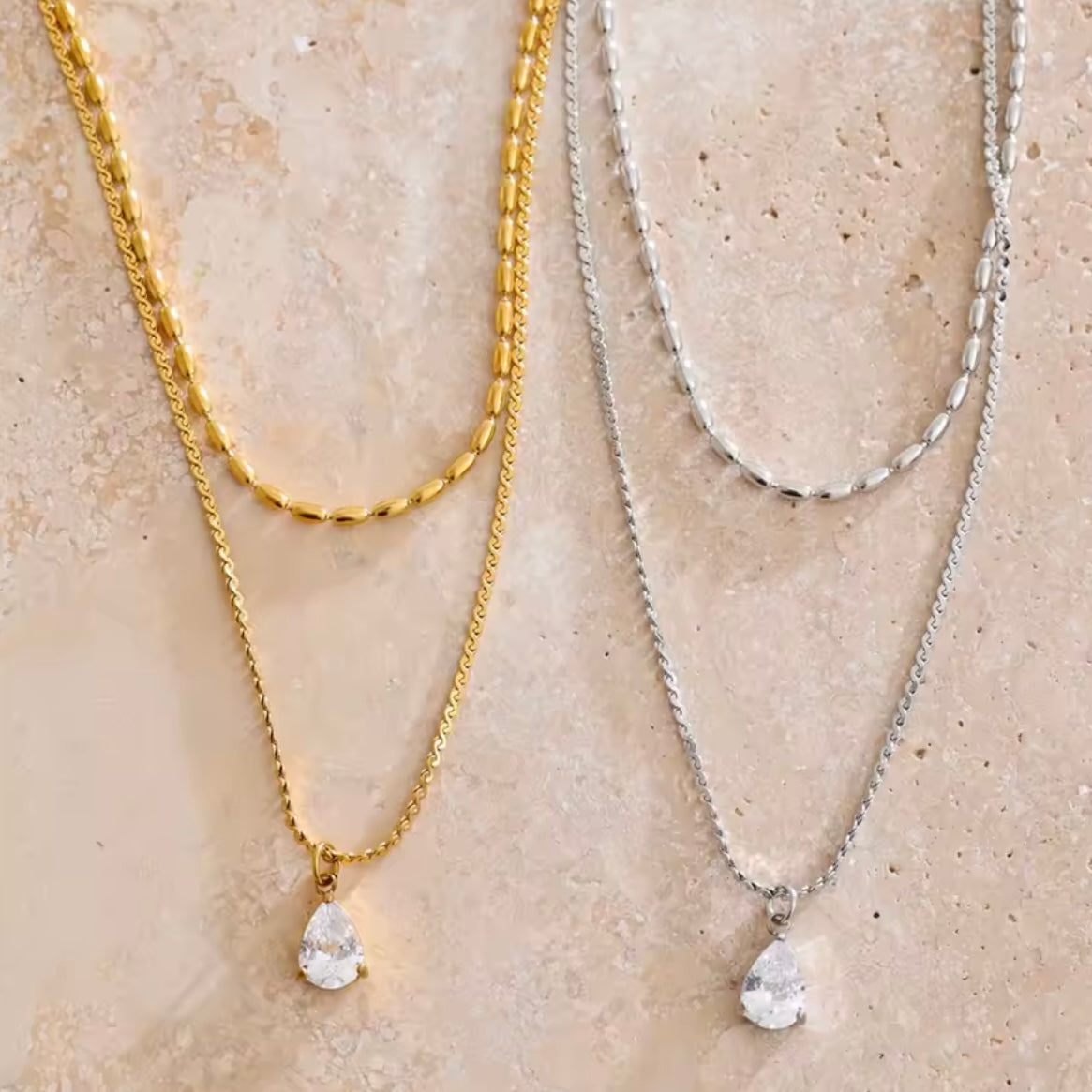 Zircon Water Drop Double Layer Pendant