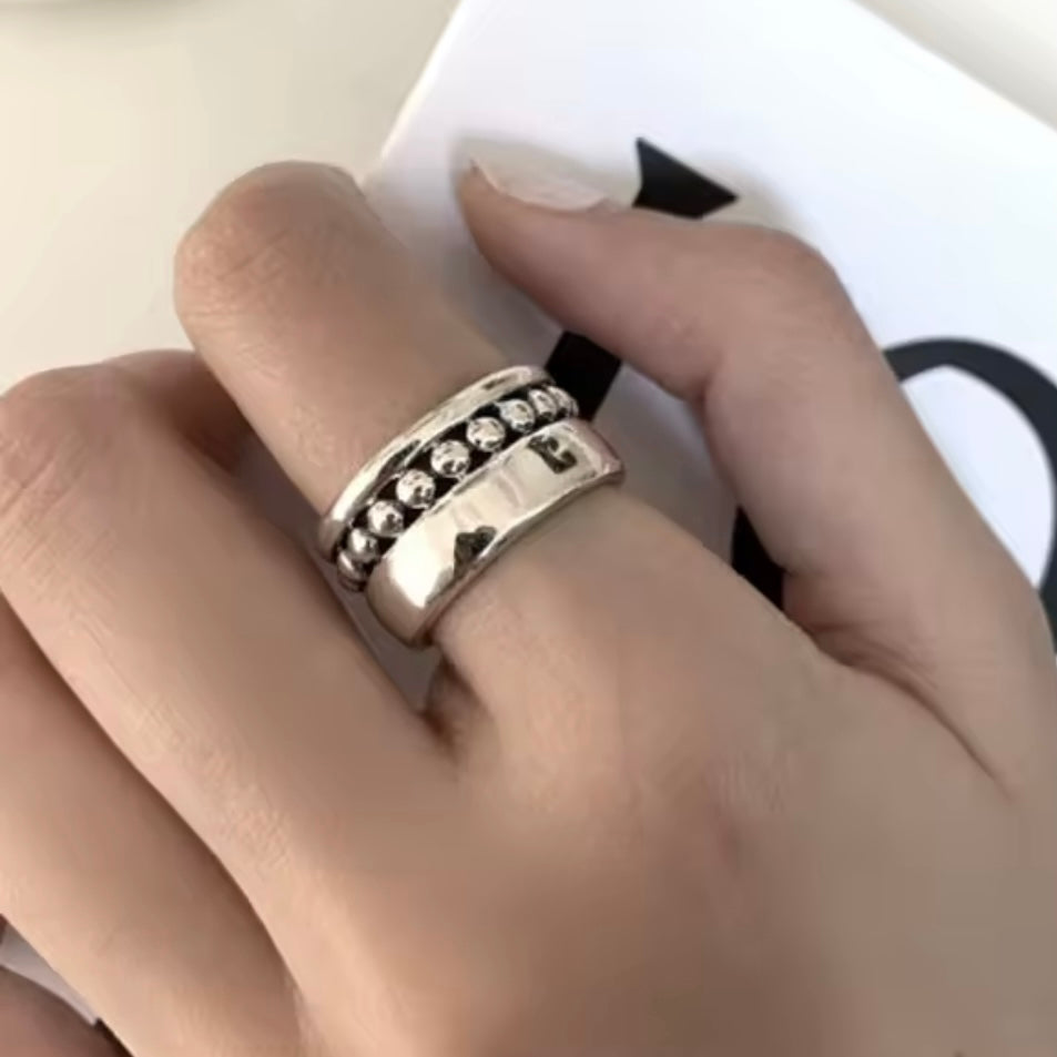 Geometric Multilayer Bead Sterling Silver Ring