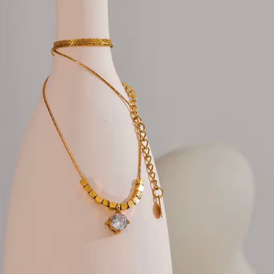Chic Square CZ Chain Drop Necklace
