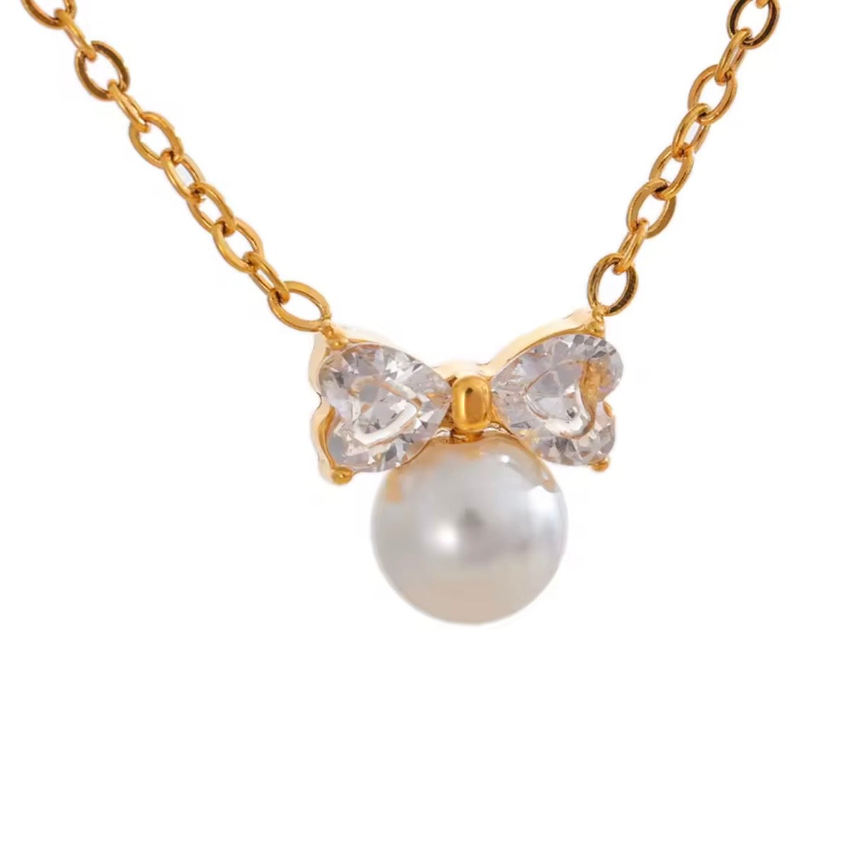 Delicate Imitation Pearl Bow Knot Necklace