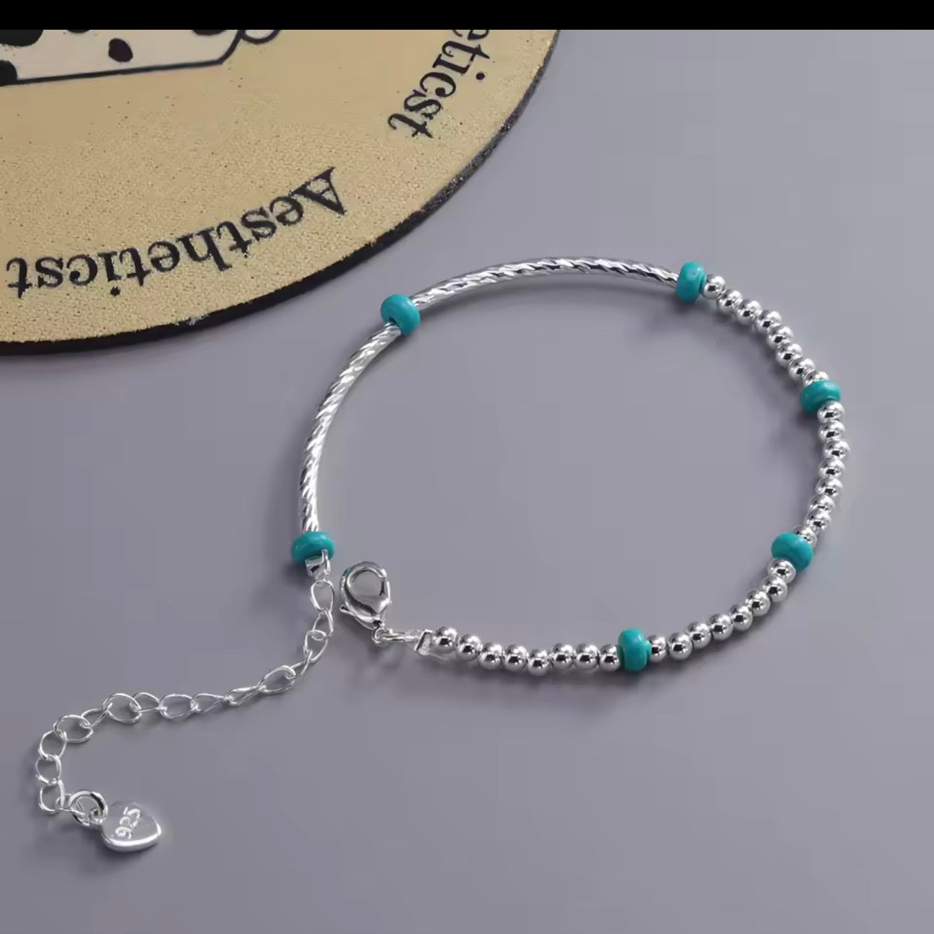 Turquoise Geometric Round Beaded Stretchy Bracelet