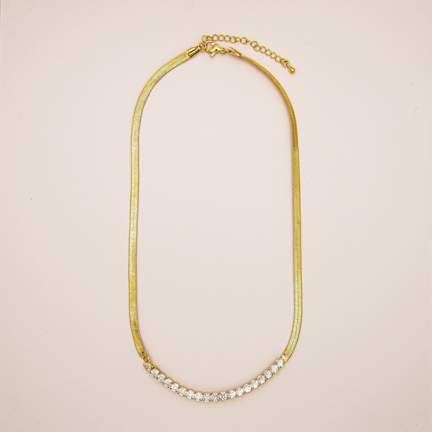 Dainty Gold Herringbone Cubic Zirconia Necklace