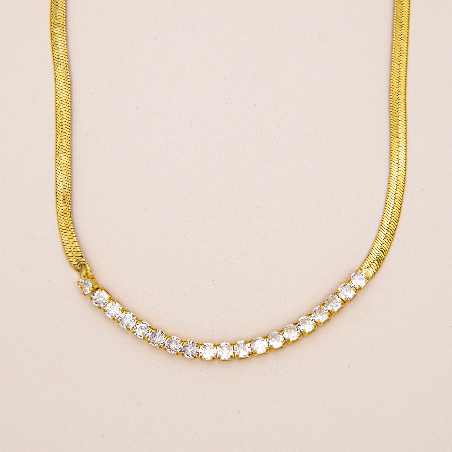 Dainty Gold Herringbone Cubic Zirconia Necklace