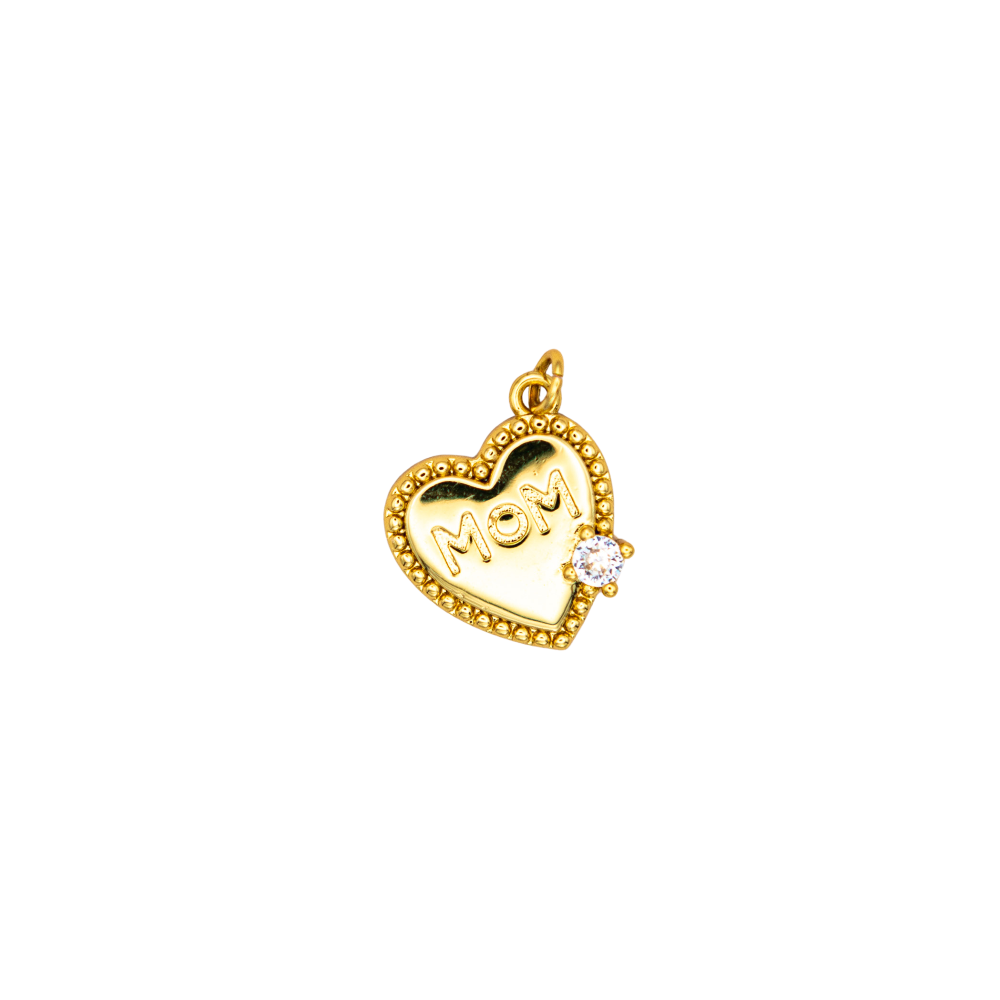 "Mom" Script with Beaded Bezel CZ Charm