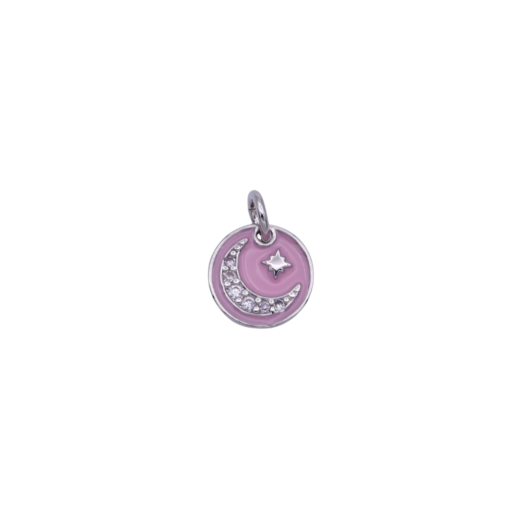 Pink Enamel Gold Moon Charm