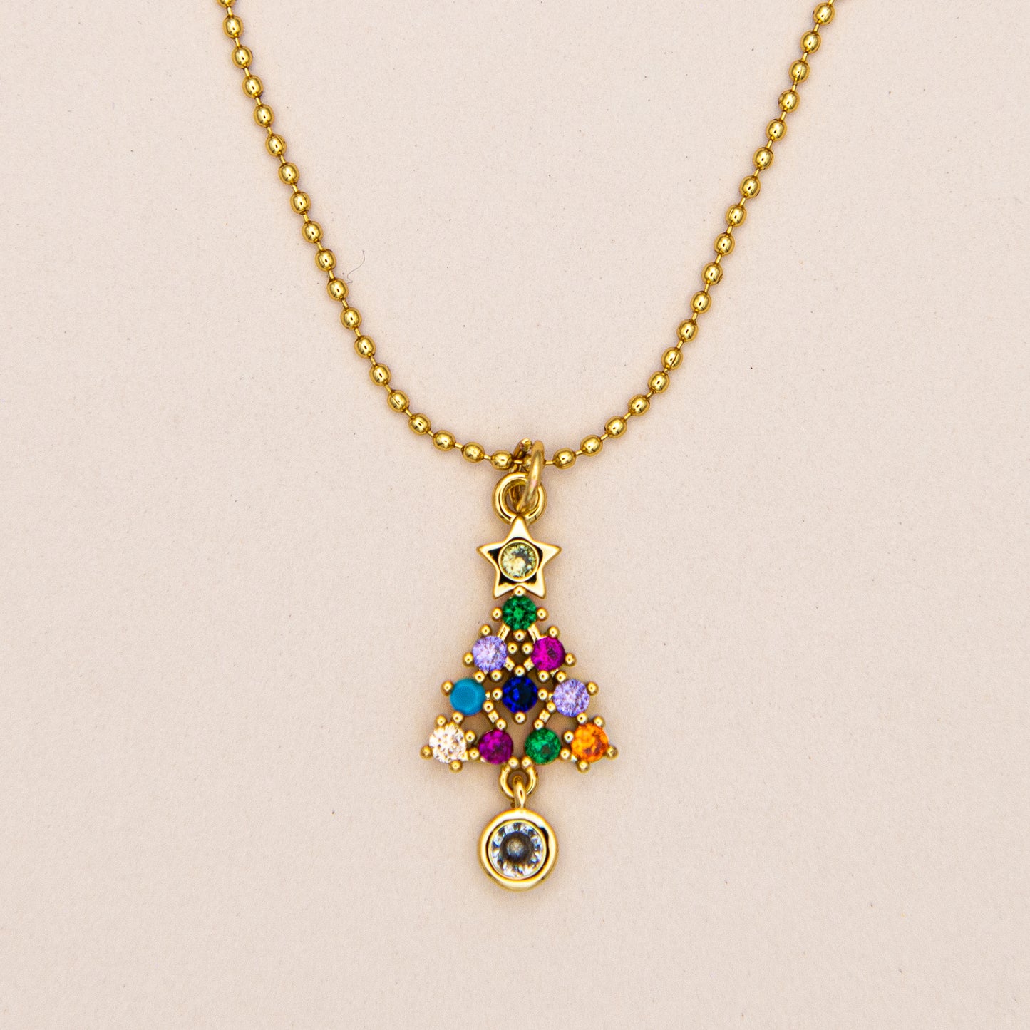 Multicolored CZ Christmas Tree Necklace