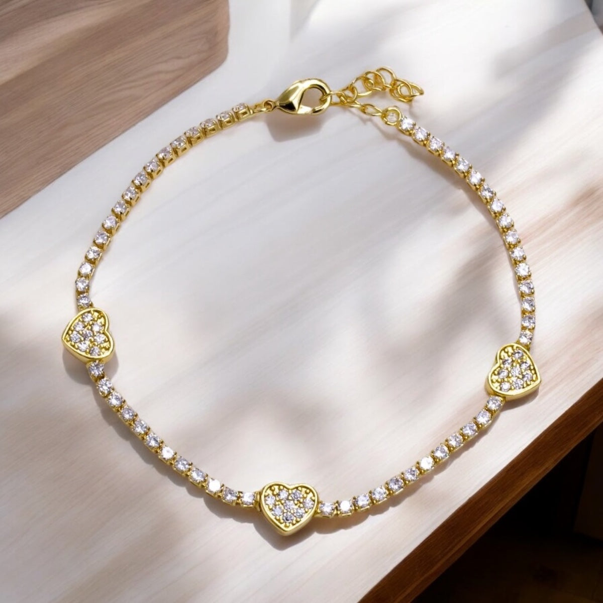 Micro Paved CZ Heart Bracelet