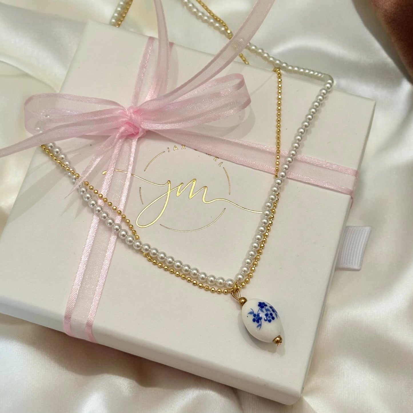Handmade Pearl Beaded Chain Necklace