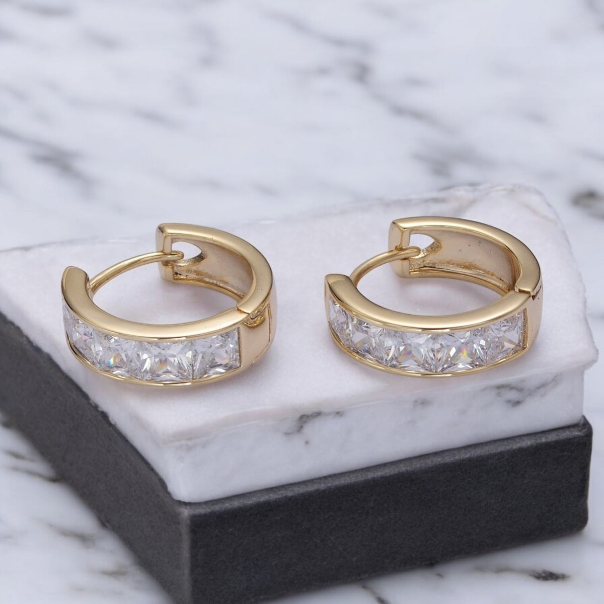 Checkered Square CZ Huggie's