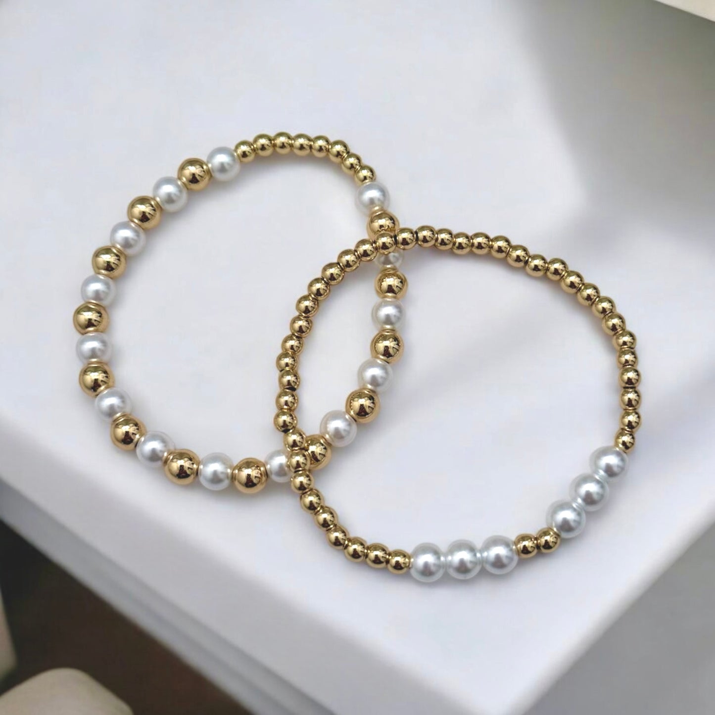 Gold Beaded and Pearl Bracelet