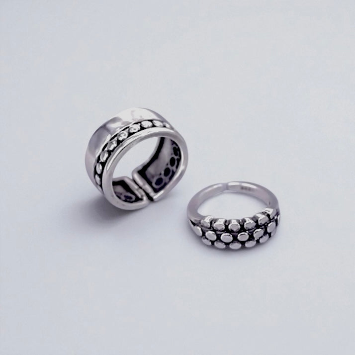 Geometric Multilayer Bead Sterling Silver Ring